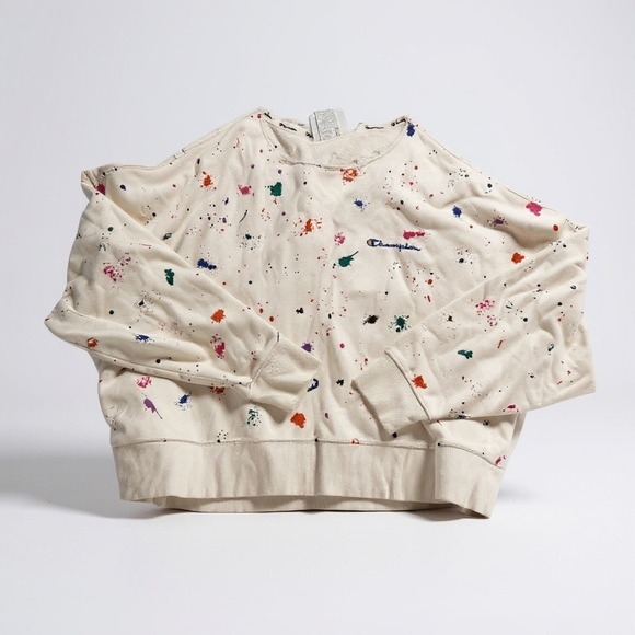 Champion Womens XL White Crewneck Sweatshirt With Colorful Paint Splatter Design - Picture 1 of 6